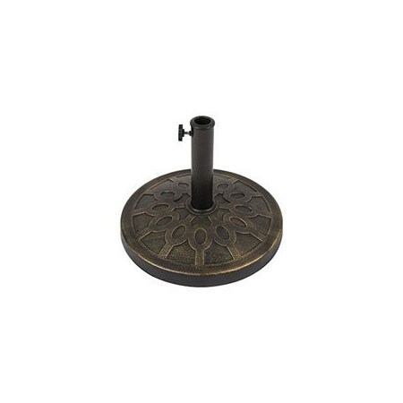 Seasonal Trends 69328 Umbrella Base, 17-1/2 in Dia, 17-1/2 in L, 13 in H, Resin/Steel/Plastic, Bronze 69328